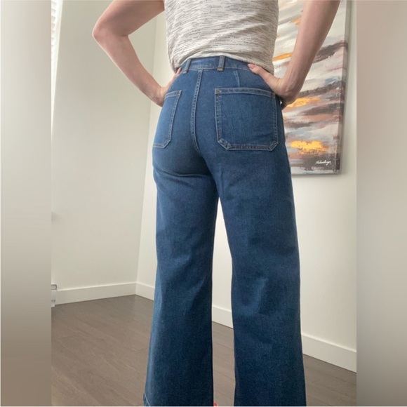 ZARA High Waisted Wide Leg Ankle Dark Denim - Picture 3 of 10